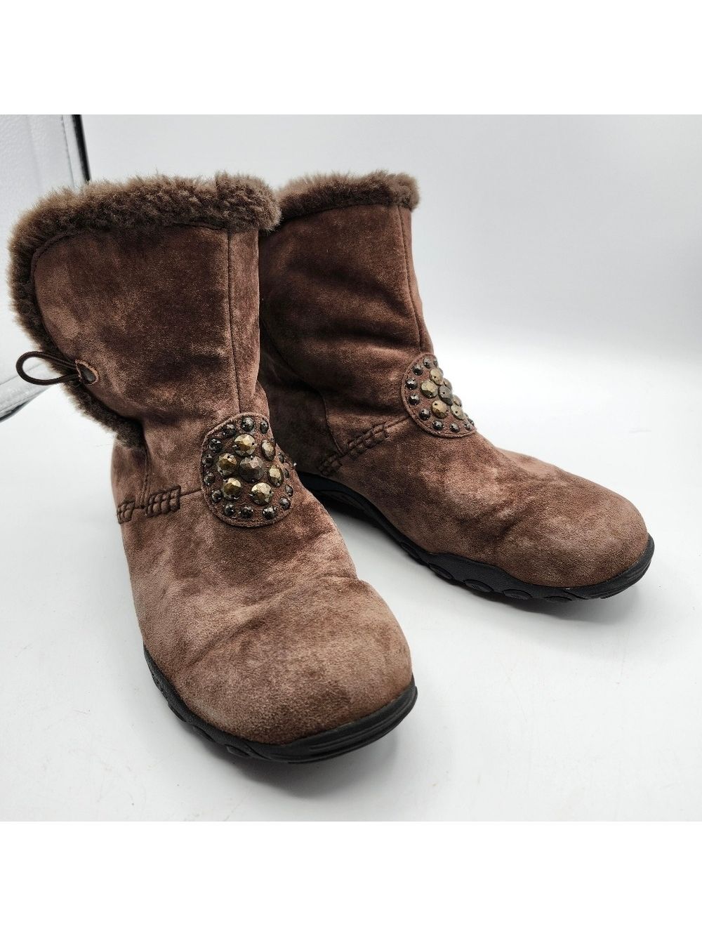 Taos Trinket Brown Faux Fur-Trimmed Boots Sz 8